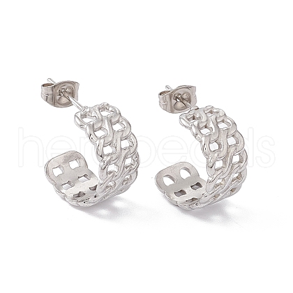 304 Stainless Steel Curb Chains Wrap Stud Earrings EJEW-G314-03A-P-1
