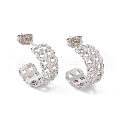 Non-Tarnish 304 Stainless Steel Curb Chains Wrap Stud Earrings EJEW-G314-03A-P-1