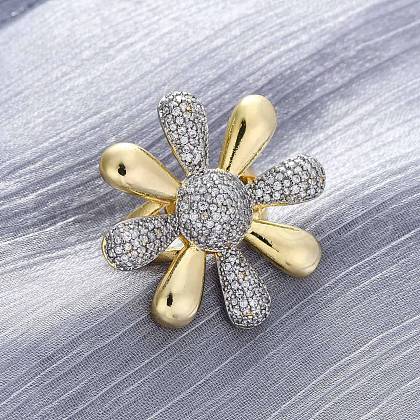 Brass Micro Pave Clear Cubic Zirconia Cuff Rings for Women RJEW-H248-02GP-1