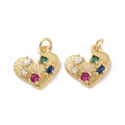 Heart Brass Micro Pave Colorful Cubic Zirconia Pendants KK-G406-39G-1