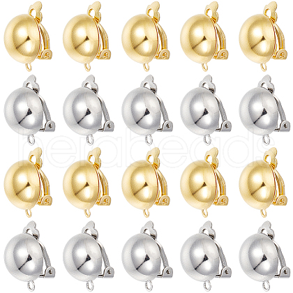 SUNNYCLUE 32Pcs 2 Colors Half Round Brass Clip-on Earring Findings KK-SC0004-21-1