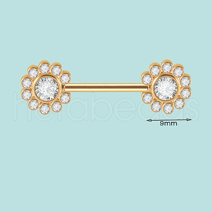 304 Stainless Steel Crystal Rhinestone Barbell Nipple Rings WG5DFA5-15-1