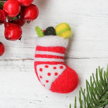 Christmas Theme Stocking Brooch Cactus Needle Felting Kit DIY-K055-03-1