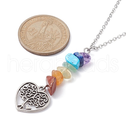 Alloy Heart with Tree Pendant Necklace with 304 Stainless Steel Cable Chains NJEW-JN04459-1