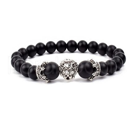 Natural Frosted Stone Round Beads Stretch Bracelets QM6104-12-1