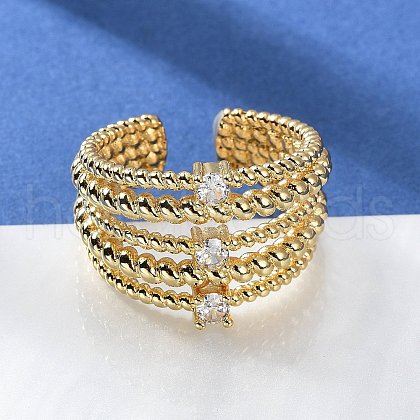 Rack Plating Real 18K Gold Plated Brass Multi Lines Open Cuff Rings RJEW-B048-08G-1