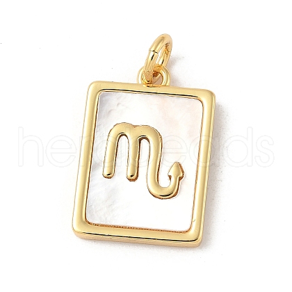Brass Pave Natural White Shell Pendants KK-S522-09G-K-1
