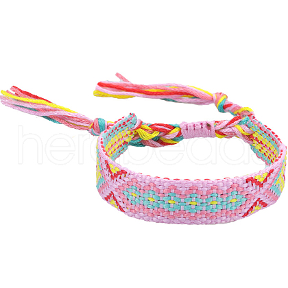 Polyester-cotton Braided Rhombus Pattern Cord Bracelet FIND-PW0013-001A-11-1