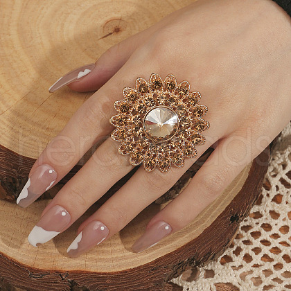 Vintage Ethnic Style Hollowed-out Flower Zinc Alloy Rhinestone Rings PS7884-3-1