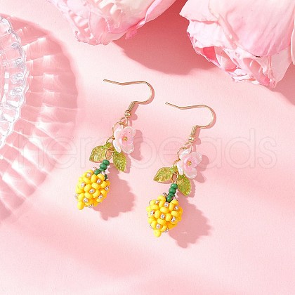Flower 304 Stainless Steel Glass Seed Beads Dangle Earrings EJEW-MZ00470-03-1