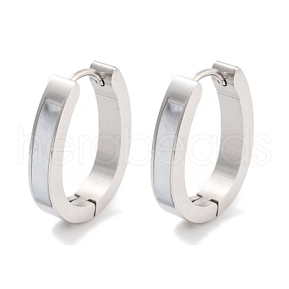 304 Stainless Steel & Natural Shell Huggie Hoop Earrings for Women EJEW-C096-27A-P-1