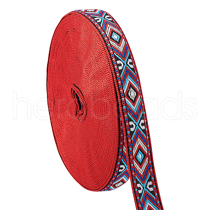 Ethnic Style Embroidery Rhombus Polyester Ribbon OCOR-WH0078-237-1-1