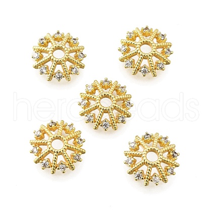 Flower Brass Micro Pave Cubic Zirconia Bead Caps KK-K300-04C-G-1