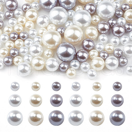 GOMAKERER 222Pcs 9 Styles ABS Plastic Imitation Pearl Round Beads KY-GO0001-03-1