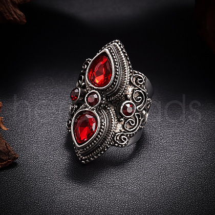 Teardrop & Oval Bohemian Style Zinc Alloy with Resin Imitation Moonstone/Rhinestone Finger Rings FS-WGFB6C4-14-1