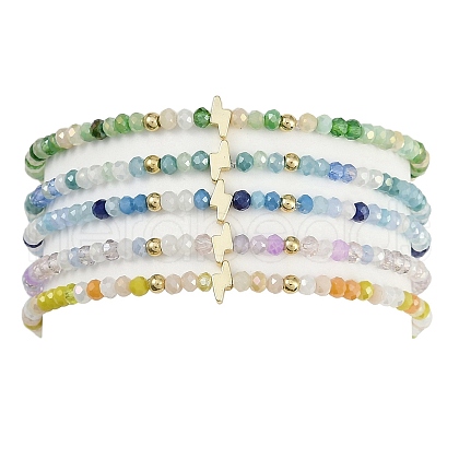 Lightning Bolt Non-magnetic Synthetic Hematite & Glass Beaded Stretch Bracelets BJEW-JB11189-1