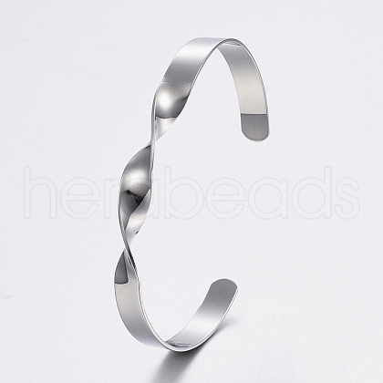 304 Stainless Steel Cuff Bangles BJEW-I244-26P-1