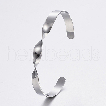 Tarnish Resistant 304 Stainless Steel Cuff Bangles BJEW-I244-26P-1