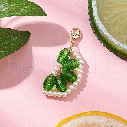 Orange Glass Pearl & Glass Beads Pendant Decorations HJEW-TA00336-01-1