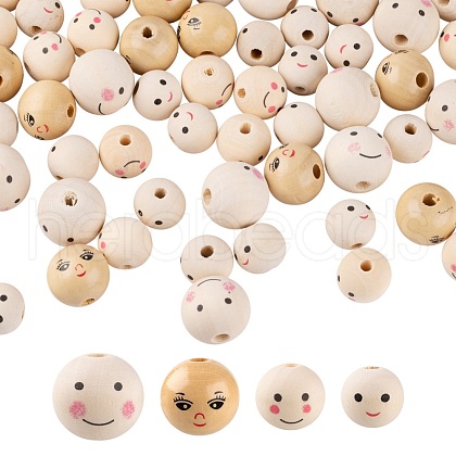 80Pcs 4 Style Natural Wood European Beads WOOD-LS0001-37-1