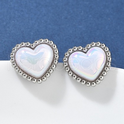 304 Stainless Steel Shell Heart Stud Earrings for Women EJEW-Z095-02P-1