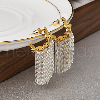 C-Shaped Brass Chain Tassel Stud Earrings EJEW-G391-21G-1
