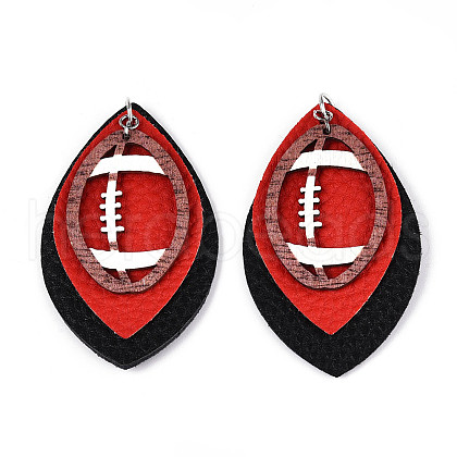Oval with Rugby Pattern Leather Pendants FIND-N007-05-1