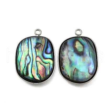 304 Stainless Steel Pave Natural Paua Shell Pendants STAS-Z125-01B-P-1