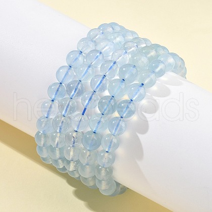 Natural Aquamarine Round Bead Stretch Bracelets for Men Women BJEW-U034-01C-03-1
