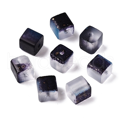 Frosted Glass Beads with Golden Glitter Powder DGLA-NH001-8mm-01B-1
