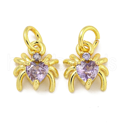 Rack Plating Brass Micro Pave Cubic Zirconia Spider Charms ZIRC-I065-02G-1