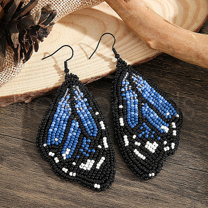 Bohemian Style Handmade Glass Seed Beads Butterfly Wing Dangle Earrings BA4047-4-1
