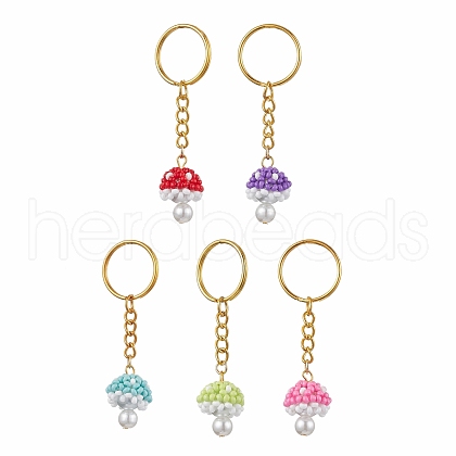 Glass Seed Beads Mushroom Keychain KEYC-MZ00021-1