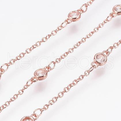 Handmade Brass Cubic Zirconia Chains CHC-P0005-04RG-1