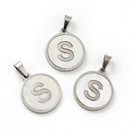 304 Stainless Steel with White Shell Pendants STAS-G268-01S-P-1