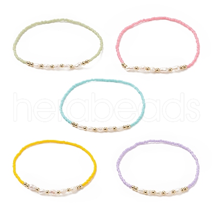 Natural Pearl & Glass Seed Beaded Stretch Bracelet for Women BJEW-JB09167-1