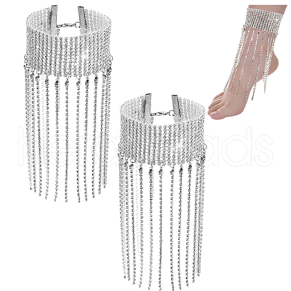 Brass Rhinestone Anklets AJEW-WH0542-75P-1