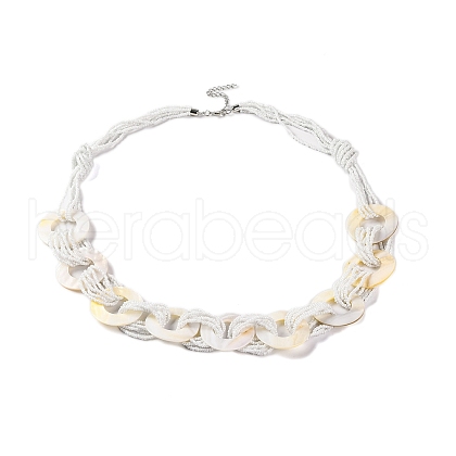 Spray Painted Disc Freshwater Shell & Acrylic Beaed Bib Necklaces NJEW-S427-02A-1
