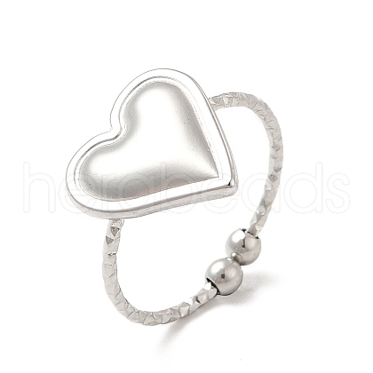 Non-Tarnish 304 Stainless Steel Heart Open Cuff Ring for Women RJEW-E066-04P-1