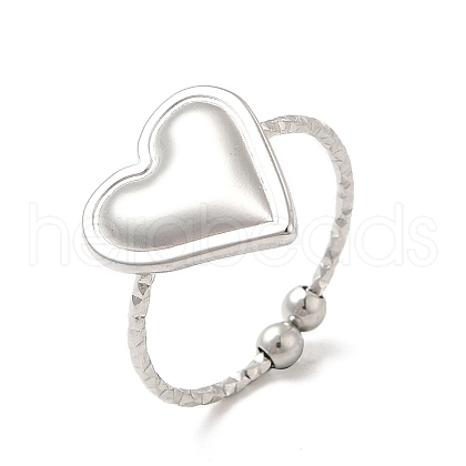 304 Stainless Steel Heart Open Cuff Ring for Women RJEW-E066-04P-1