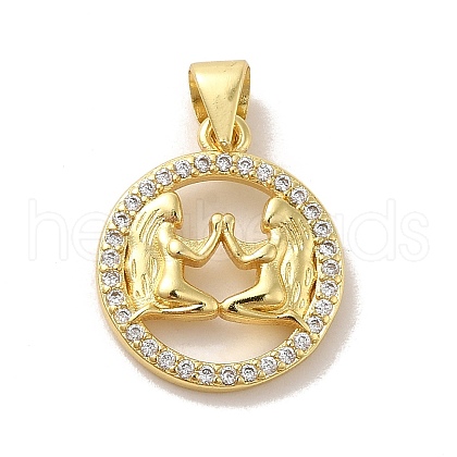Zodiac Theme Brass Micro Pave Cubic Zirconia Pendants KK-M273-05E-G-1