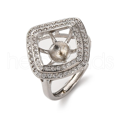 Rhombus Brass Micro Pave Clear Cubic Zirconia Adjustable Ring Settings KK-D378-34P-1