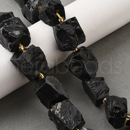 Raw Rough Natural Black Obsidian Beads Strands G-Z087-B06-1