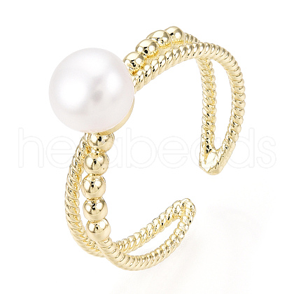 Mother's Day Jewellery Natural Pearl Double Lines Brass Open Cuff Finger Rings PEAR-N022-C08-1