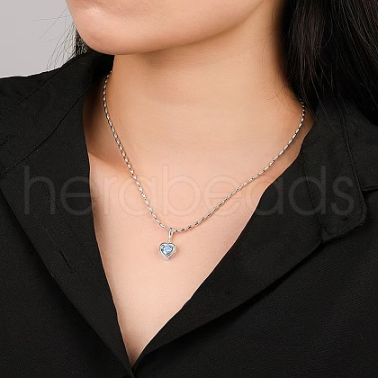 925 Sterling Silver Pave Cubic Zirconia Birthstone Heart Pendant Necklaces for Women EE9411-10-1