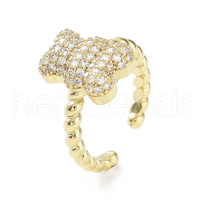 Bear Rack Plating Brass Micro Pave Clear Cubic Zirconia Open Rings RJEW-D020-03G-1