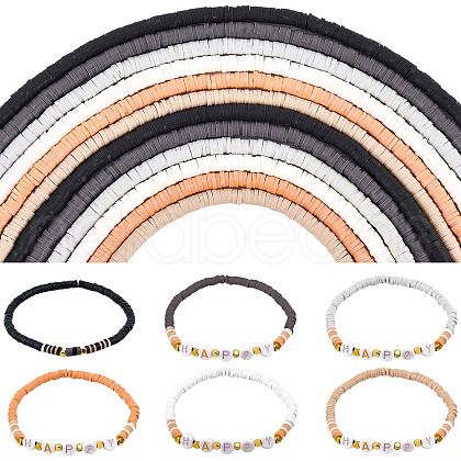 6 Colors Flat Round Handmade Polymer Clay Beads CLAY-PH0001-40B-02-1