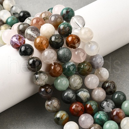 Natural Quartz Crystal & Rhodochrosite & Rose Quartz & Amethyst & Strawberry Quartz & Tourmalinated Quartz/Black Rutilated Quartz Beads Strands G-B143-A01-8mm-1