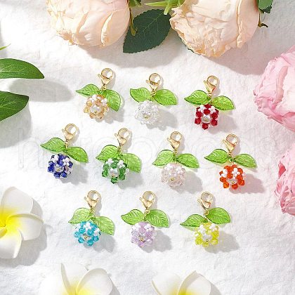 Flower Acrylic & Glass Pearl Pendant Decorations HJEW-MZ00219-1