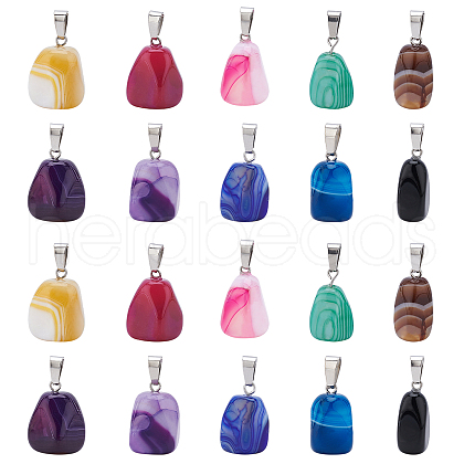 Natural Banded Agate/Striped Agate Pendants G-GA0001-03-1